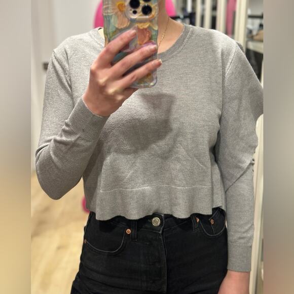 Zara grey one shoulder ruffle crop sweater. Size small NWT - Picture 7 of 11